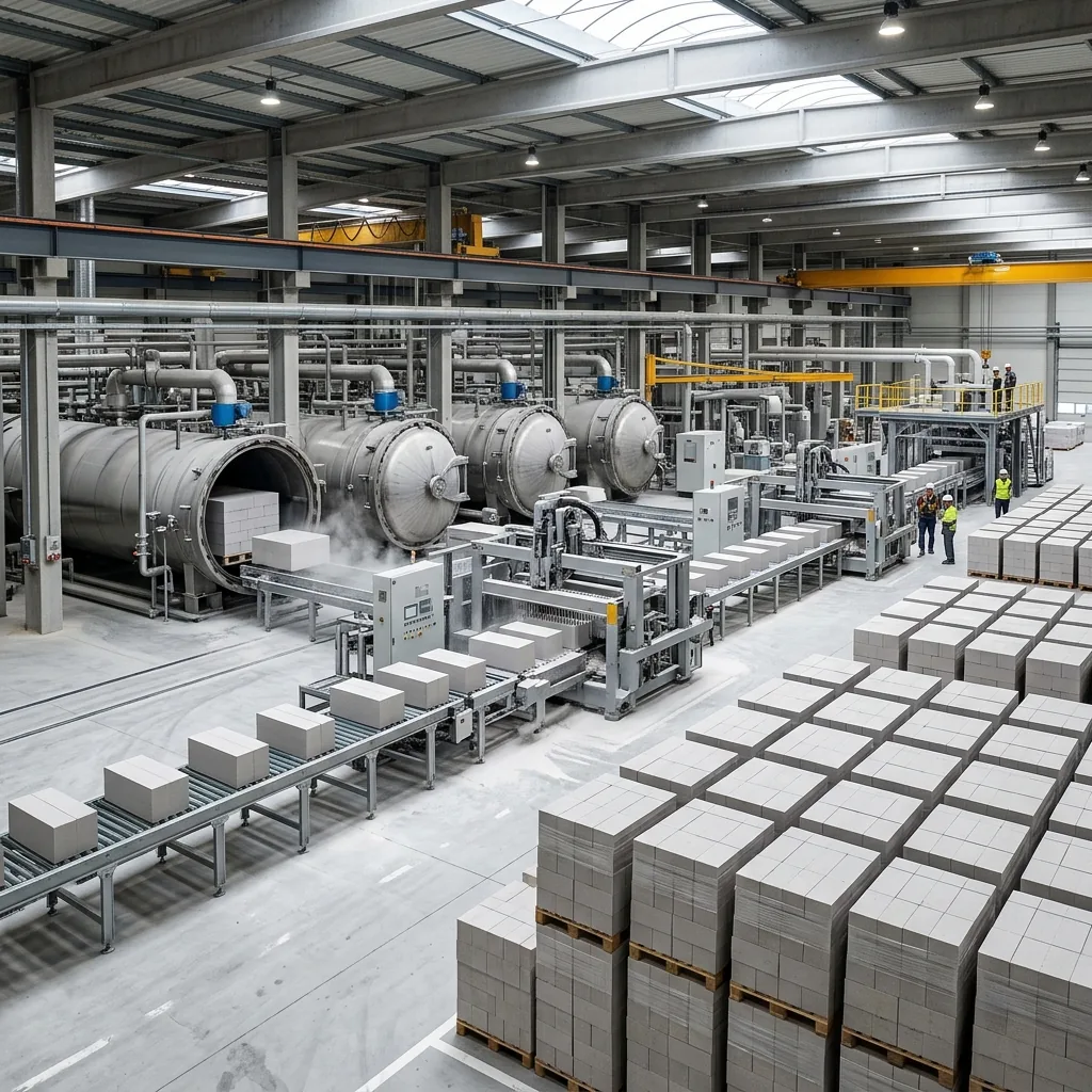High performance automated AAC block plant and heavy machinery layout