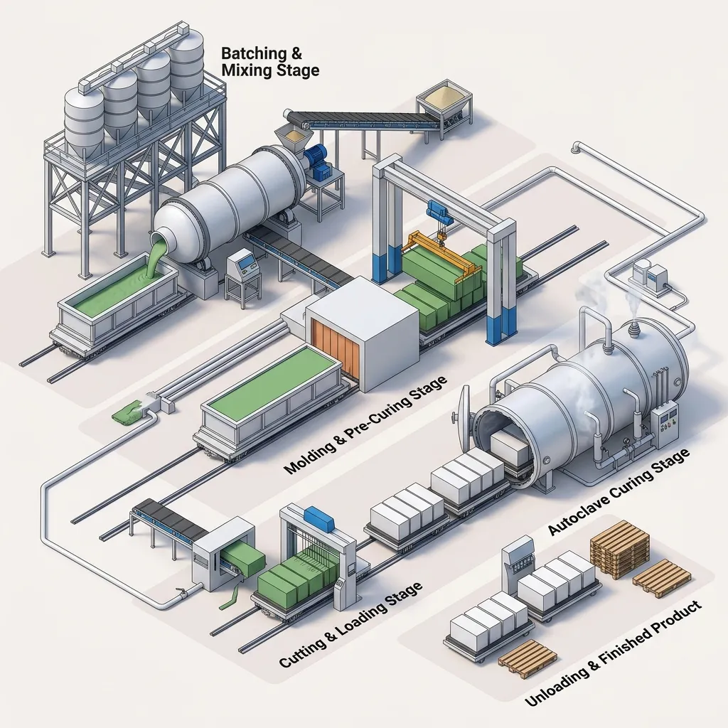 Lightweight concrete block manufacturing process step by step flow
