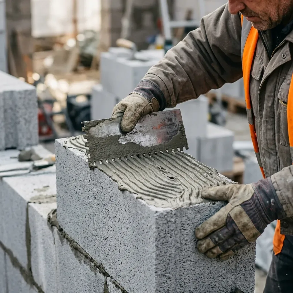 Mortar consumption for AAC block walls joint adhesive calculation